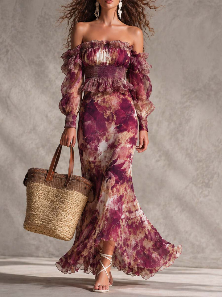 Rosa | Off-Shoulder Chiffon Maxi Dress for Women