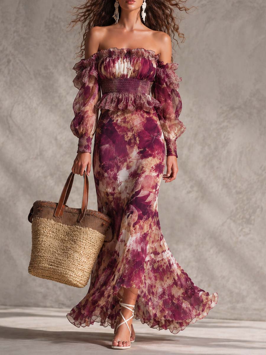 Rosa | Off-Shoulder Chiffon Maxi Dress for Women