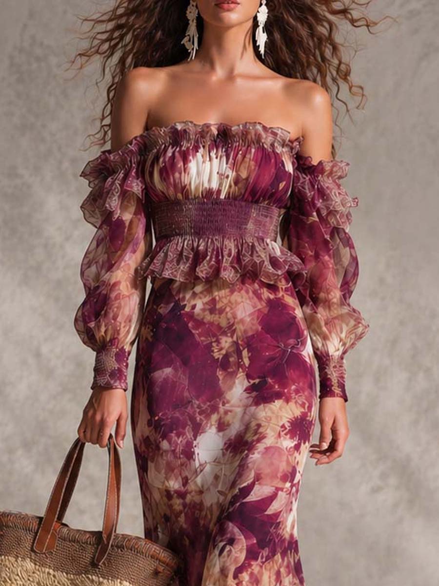 Rosa | Off-Shoulder Chiffon Maxi Dress for Women
