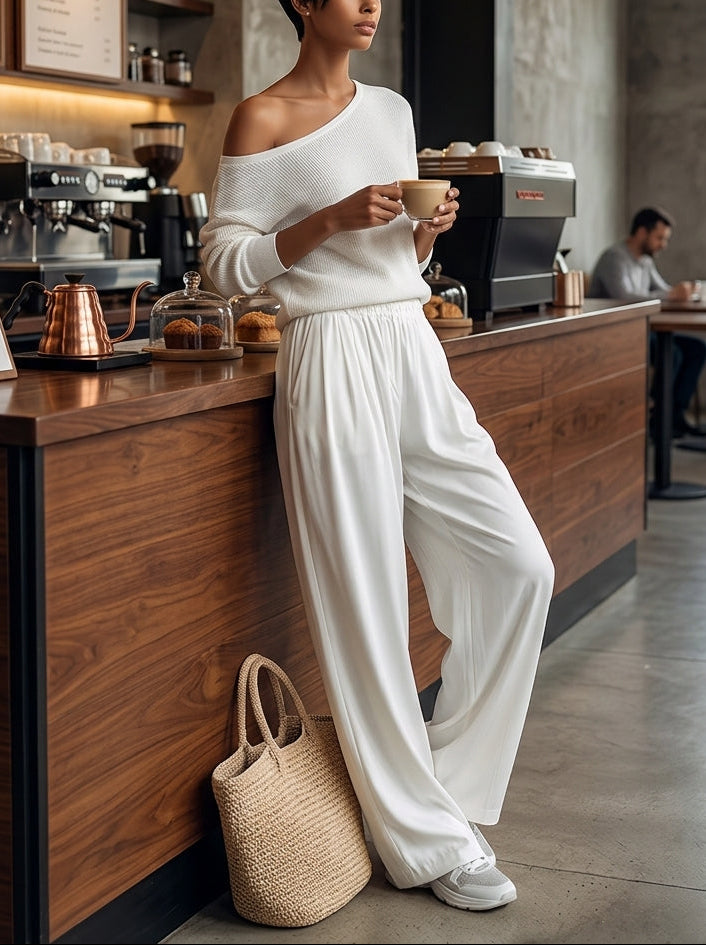 Adele | One-Shoulder Top and Wide-Leg Pants Two-Piece Set for Women