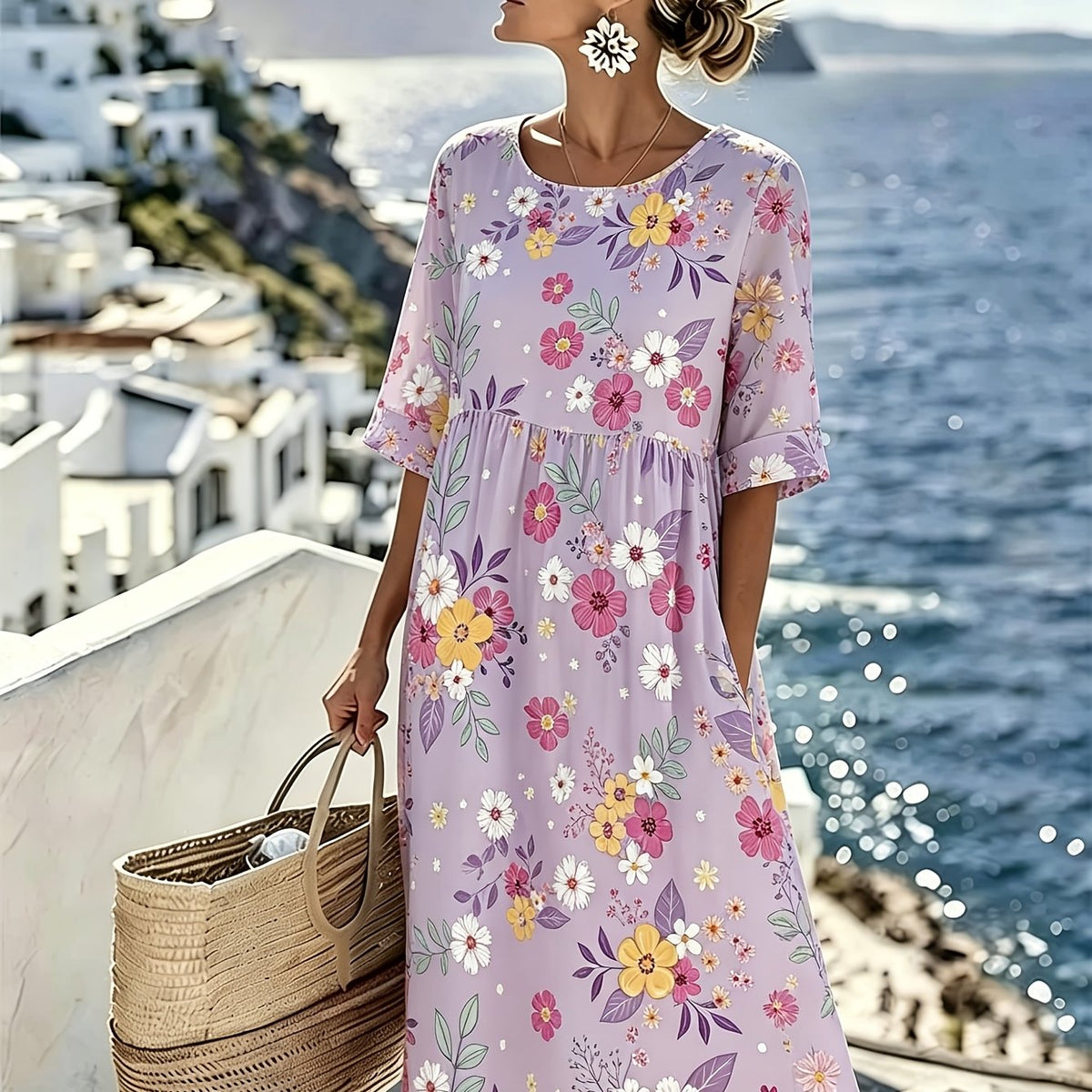 Amelia | Elegant Floral Summer Midi Dress for Women