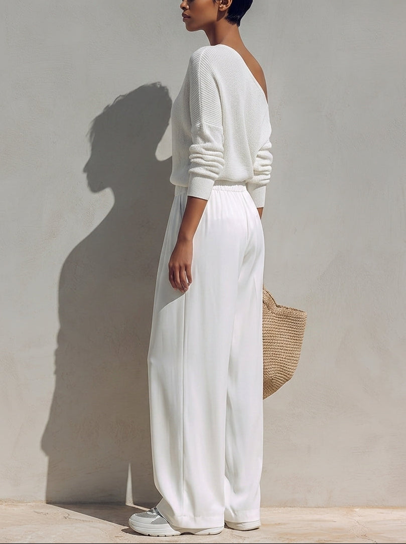 Adele | One-Shoulder Top and Wide-Leg Pants Two-Piece Set for Women