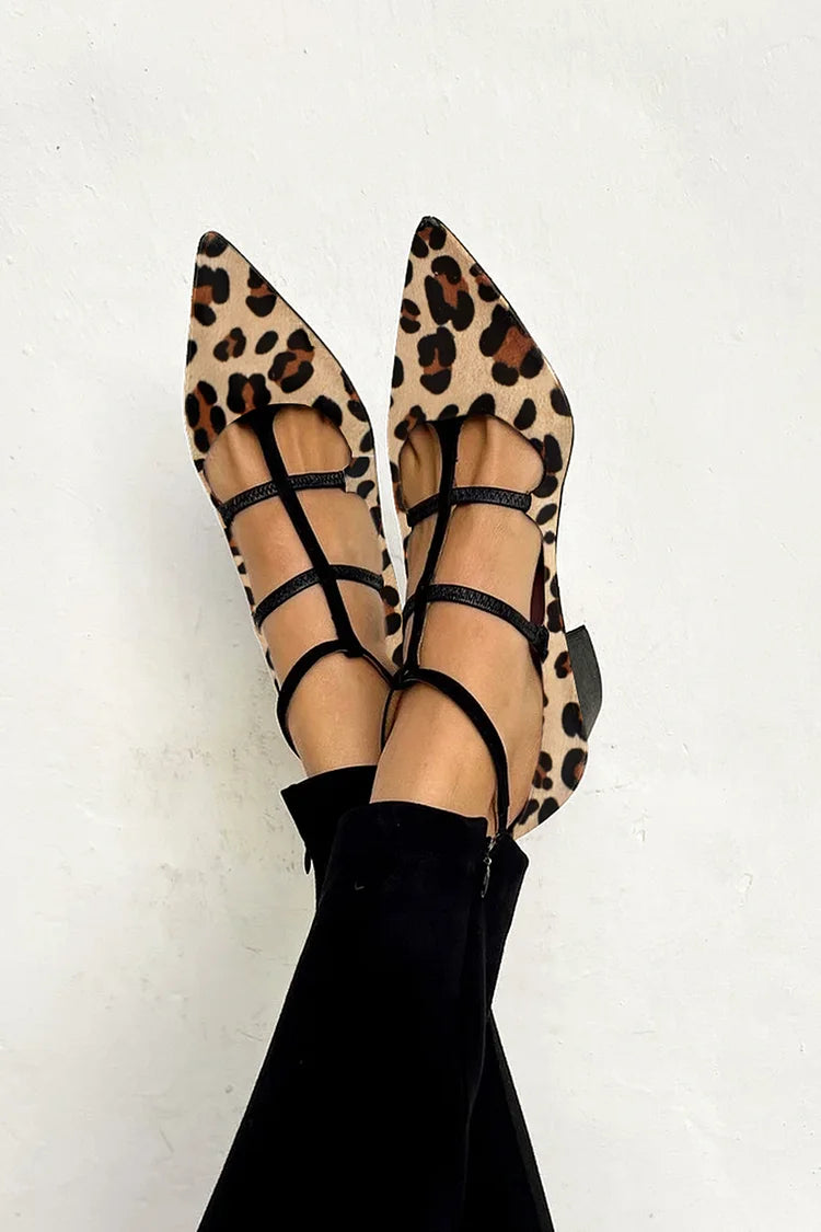 Animal Print Ballet Flats with Straps for Women | Casual