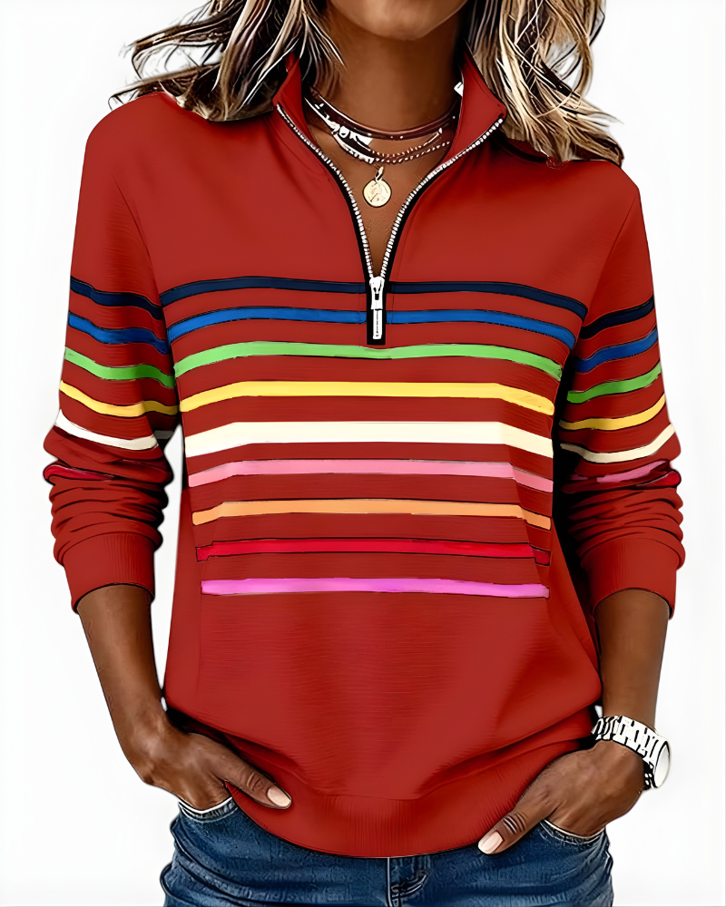 Hailey | Striped Half-Zip High-Collar Sweater