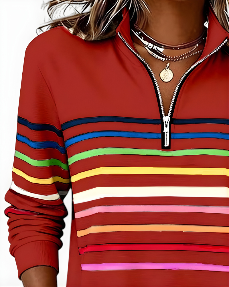 Hailey | Striped Half-Zip High-Collar Sweater