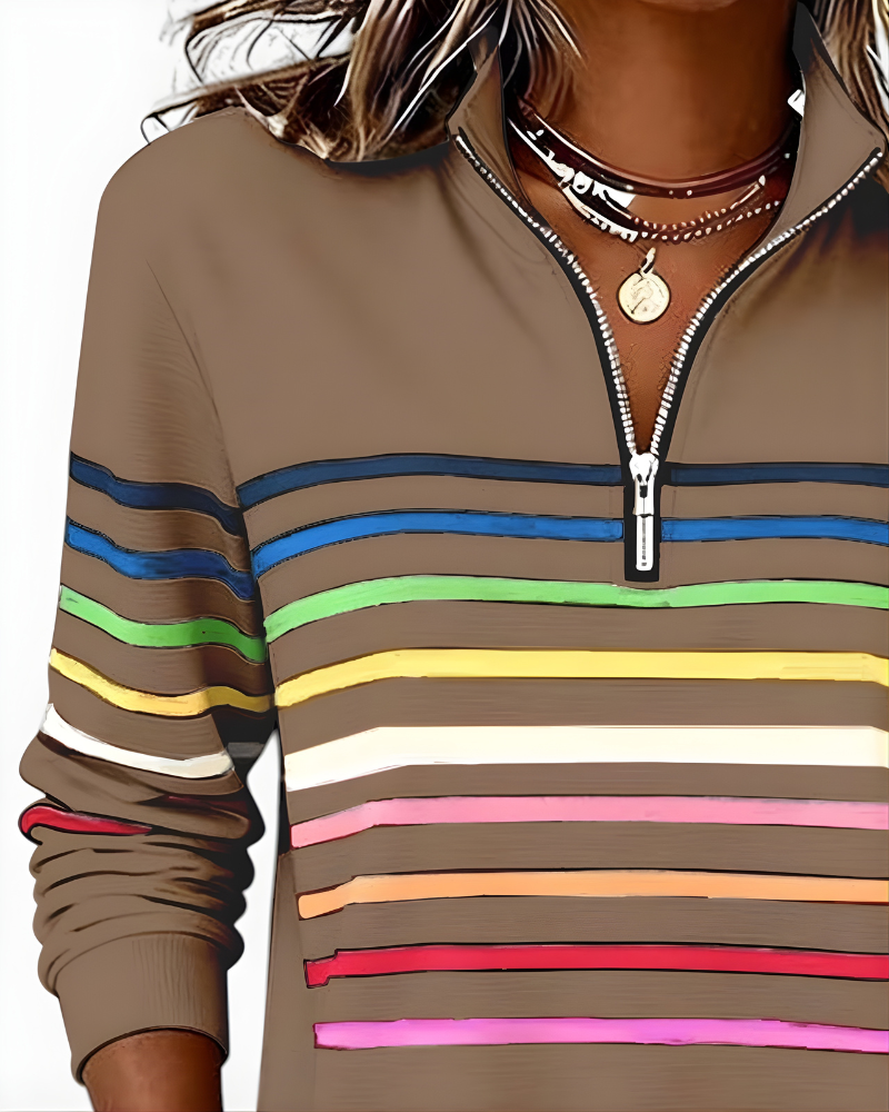 Hailey | Striped Half-Zip High-Collar Sweater