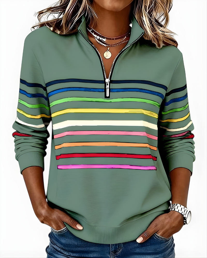 Hailey | Striped Half-Zip High-Collar Sweater