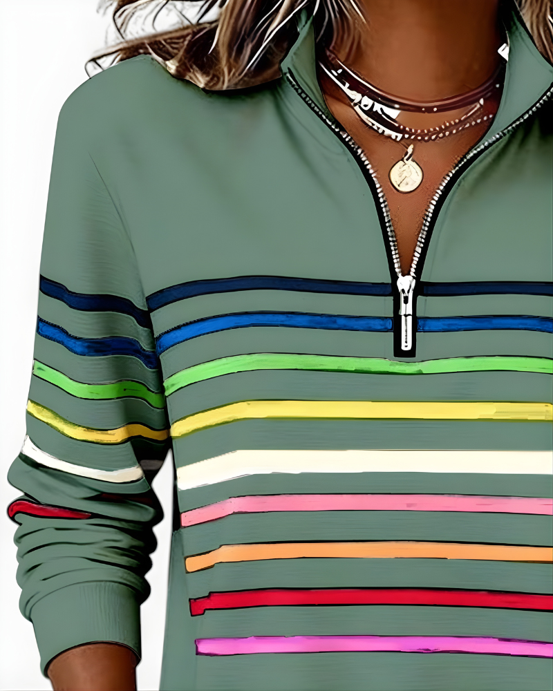 Hailey | Striped Half-Zip High-Collar Sweater