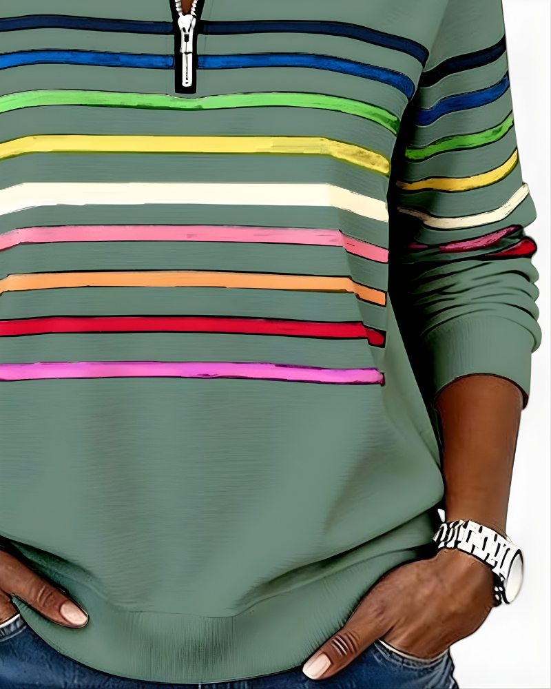 Hailey | Striped Half-Zip High-Collar Sweater