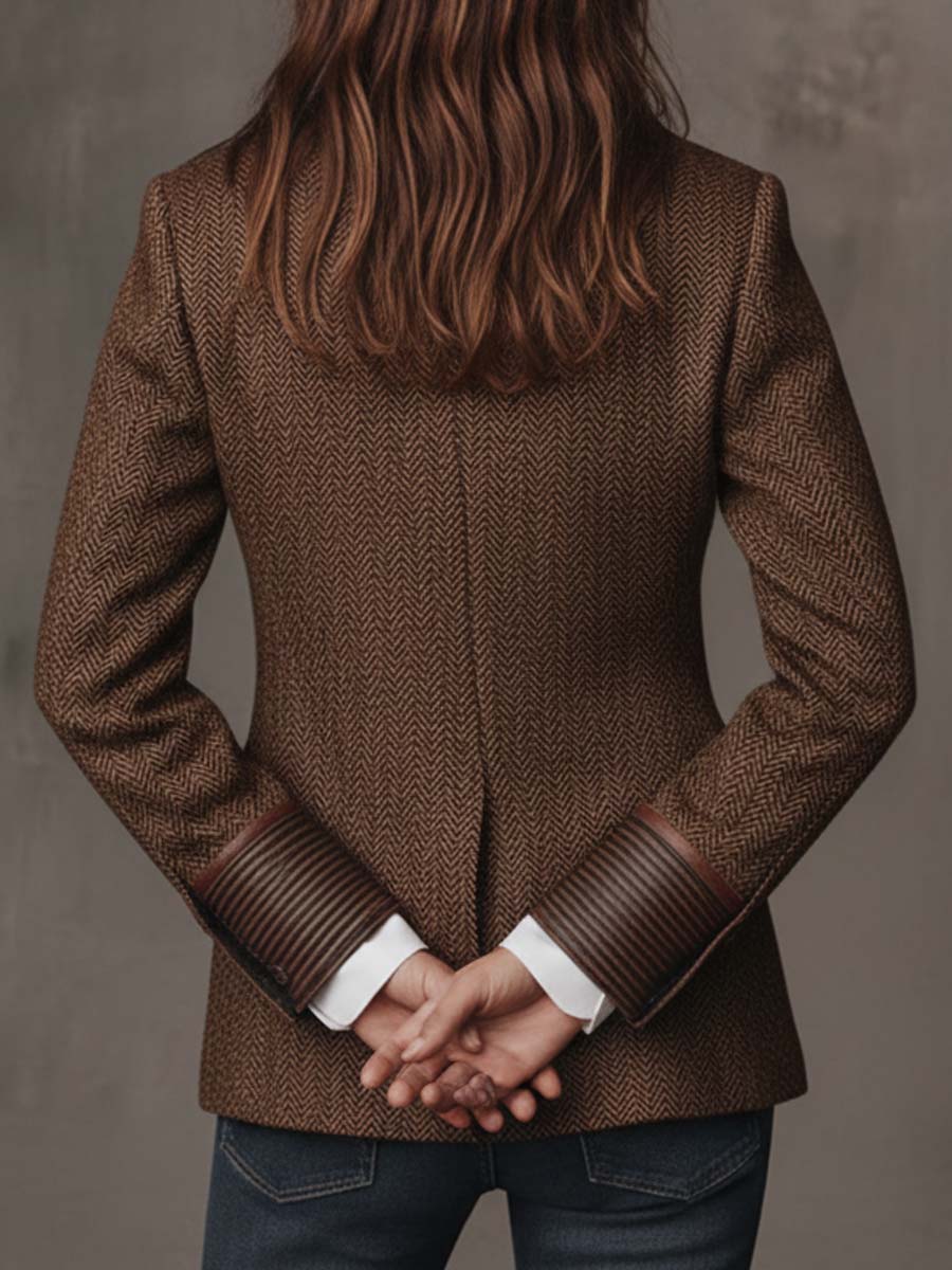 Elara | Herringbone Print Panel Blazer for Women