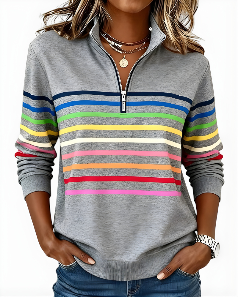 Hailey | Striped Half-Zip High-Collar Sweater