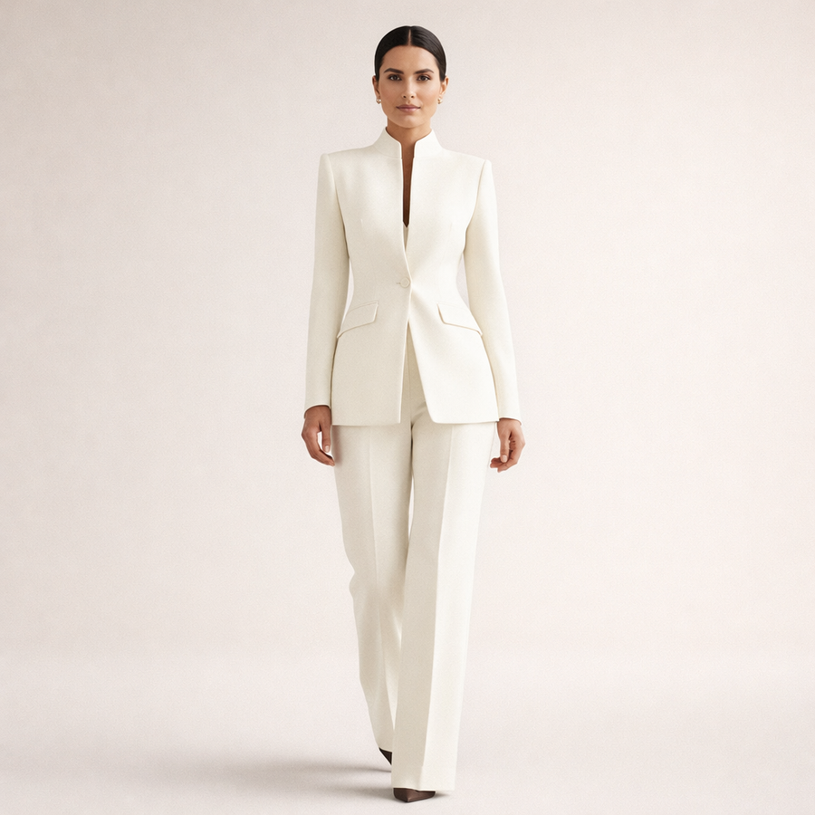 Nancy | Collarless Blazer and Straight-Leg Pants Two-Piece Set for Women