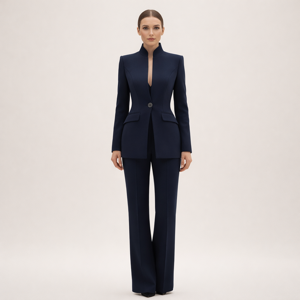 Nancy | Collarless Blazer and Straight-Leg Pants Two-Piece Set for Women