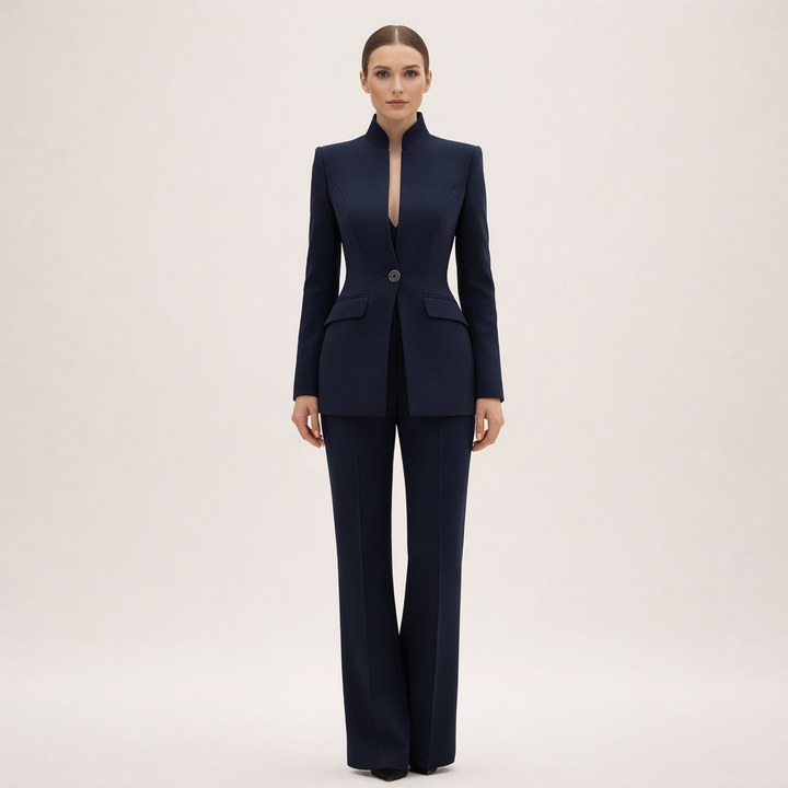 Nancy | Collarless Blazer and Straight-Leg Pants Two-Piece Set for Women