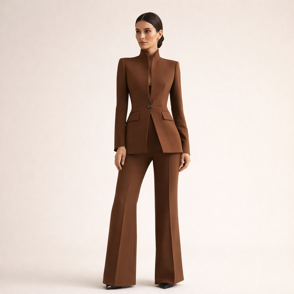 Nancy | Collarless Blazer and Straight-Leg Pants Two-Piece Set for Women