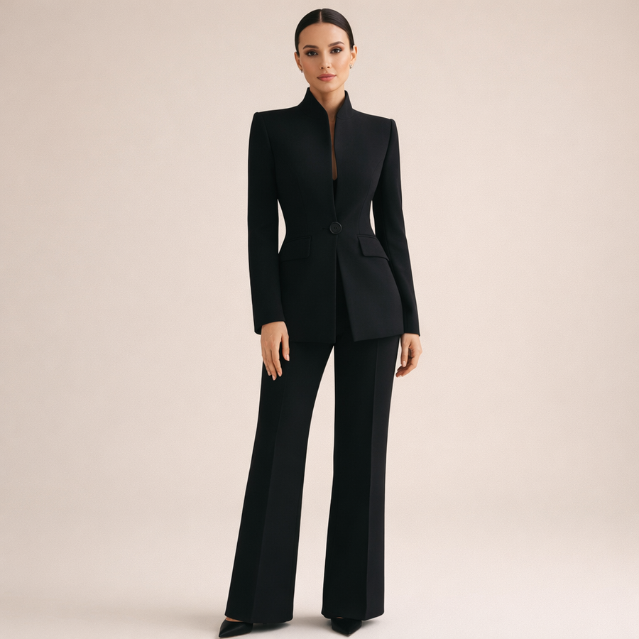 Nancy | Collarless Blazer and Straight-Leg Pants Two-Piece Set for Women