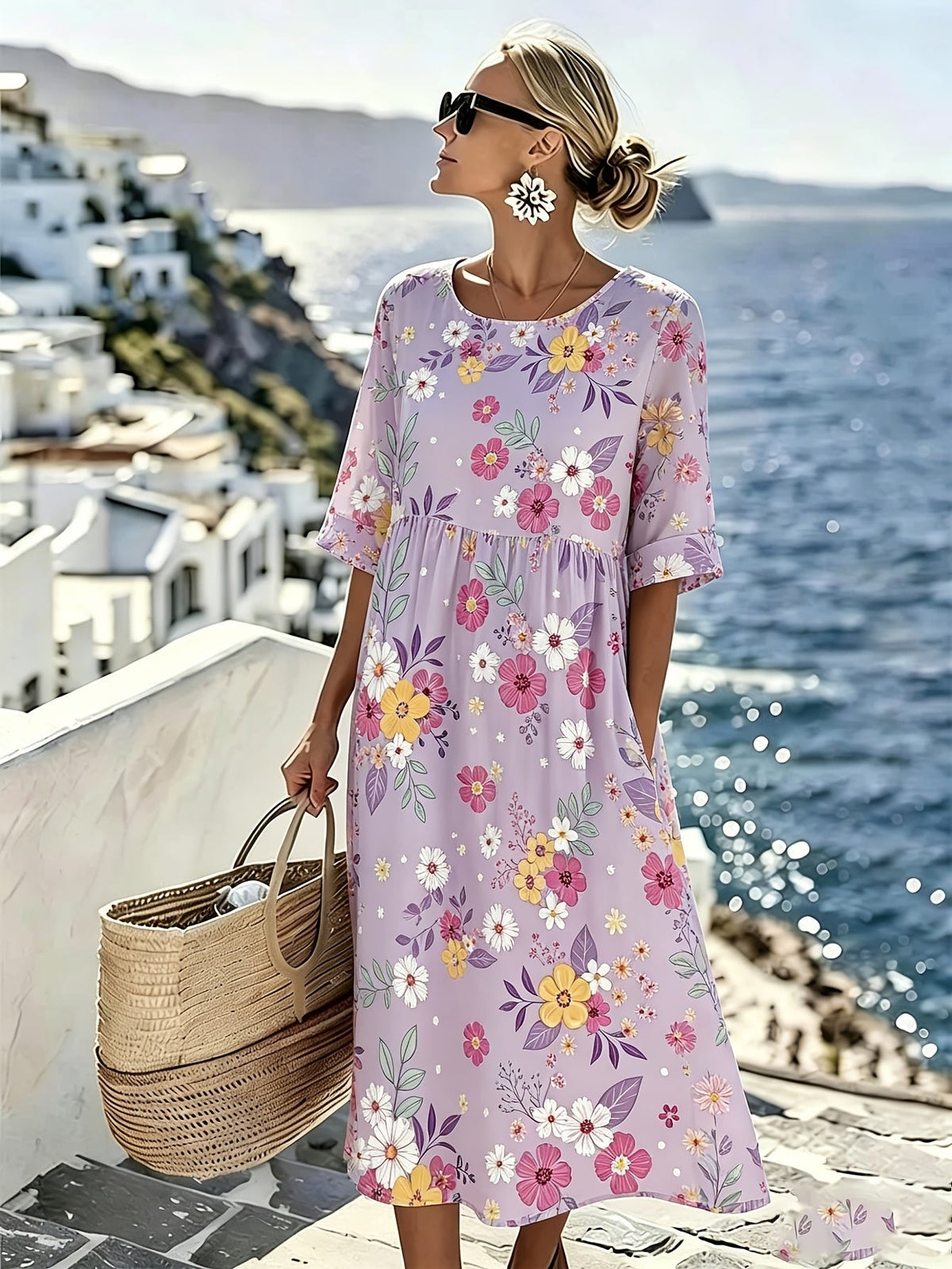 Amelia | Elegant Floral Summer Midi Dress for Women