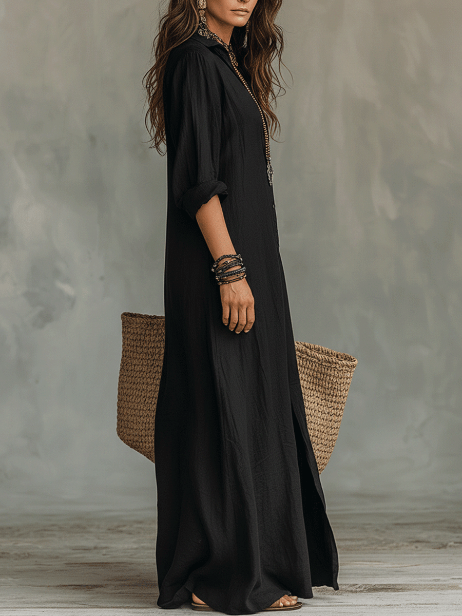 Naomi | Button-Front Bohemian Maxi Dress for Women