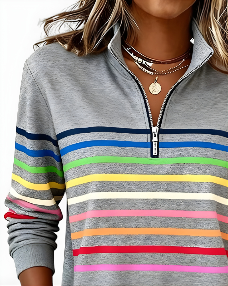 Hailey | Striped Half-Zip High-Collar Sweater