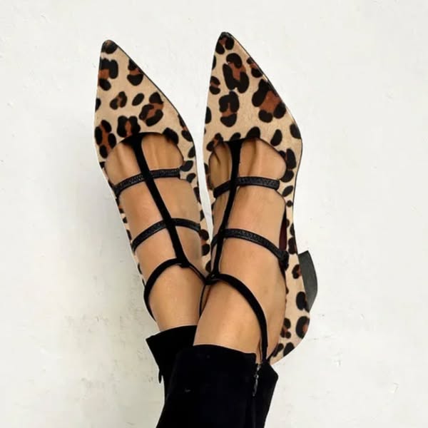 Animal Print Ballet Flats with Straps for Women | Casual