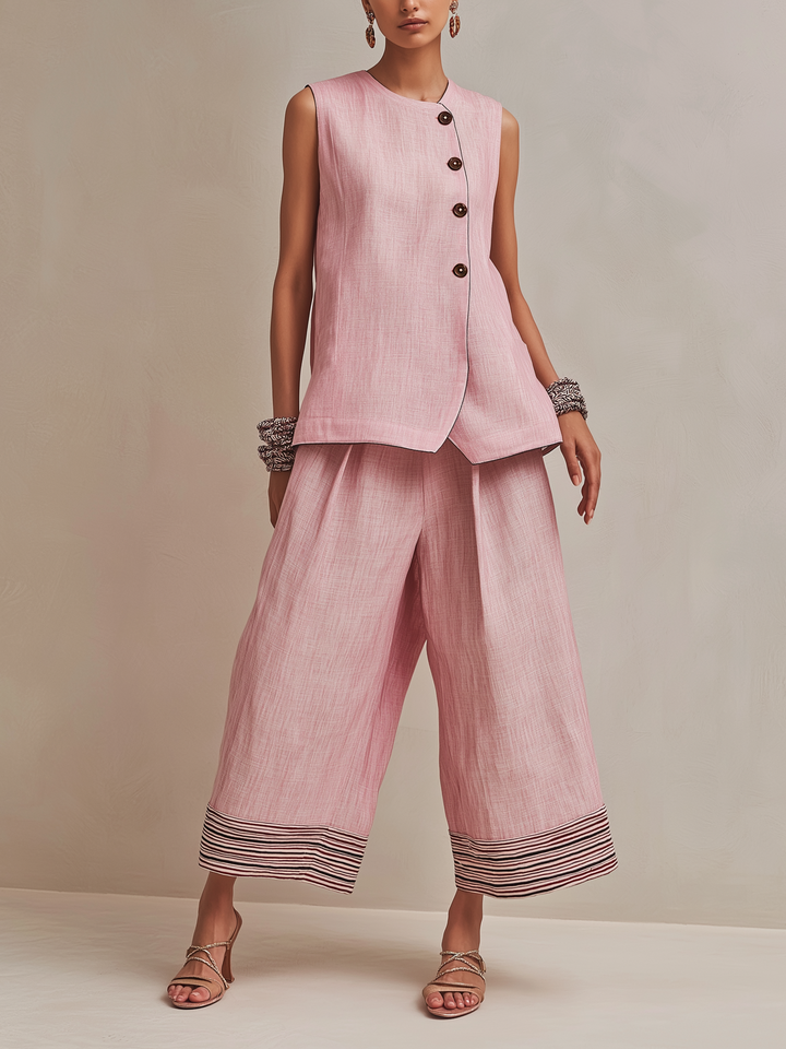 Elodie | Linen-Blend Vest &amp; Culotte Set for Women