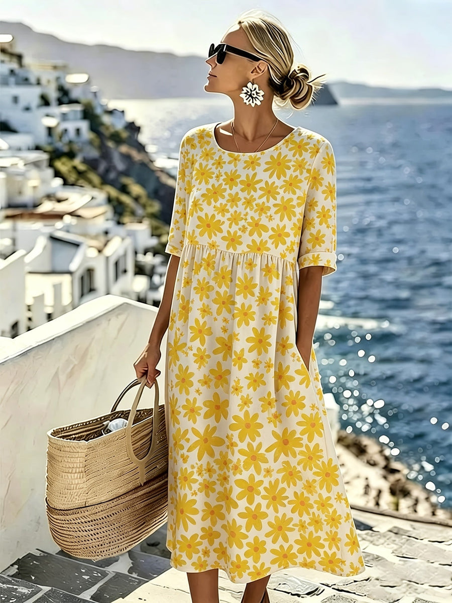 Evelyn | Sunshine Bloom Floral Midi Dress for Women