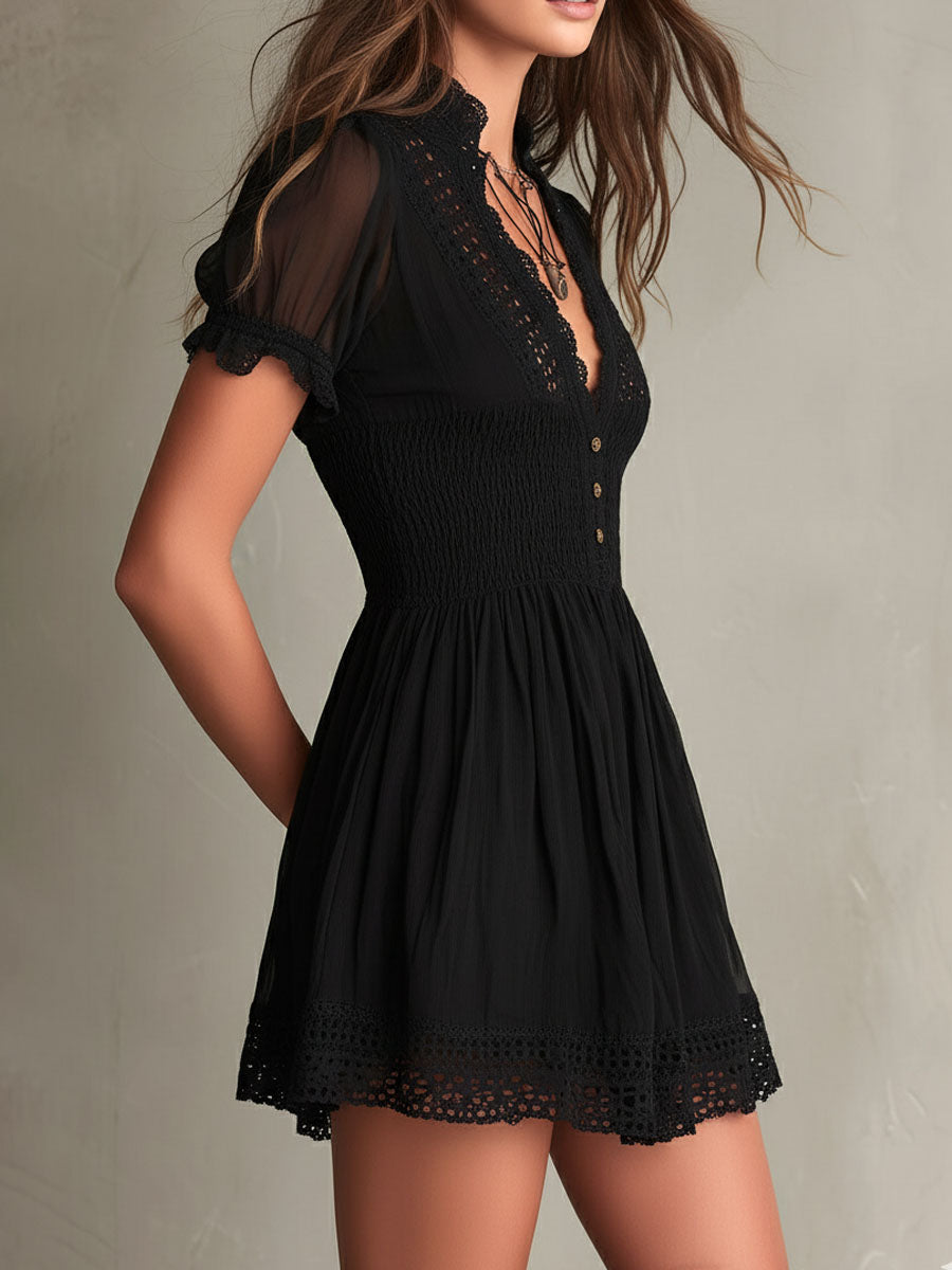 Adele | Smocked Lace-Trim Mini Dress for Women
