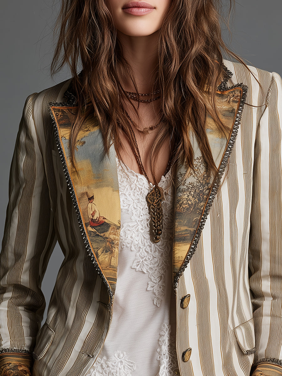 Marielle | Boho Striped Lapel Blazer for Women