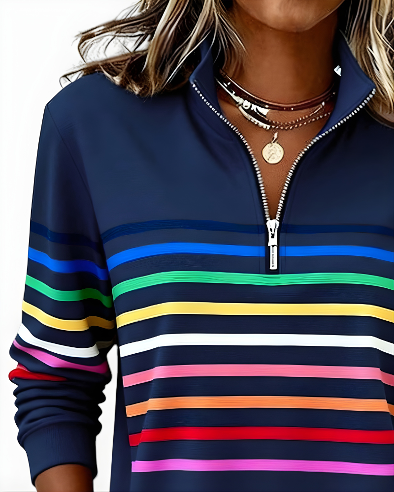 Hailey | Striped Half-Zip High-Collar Sweater