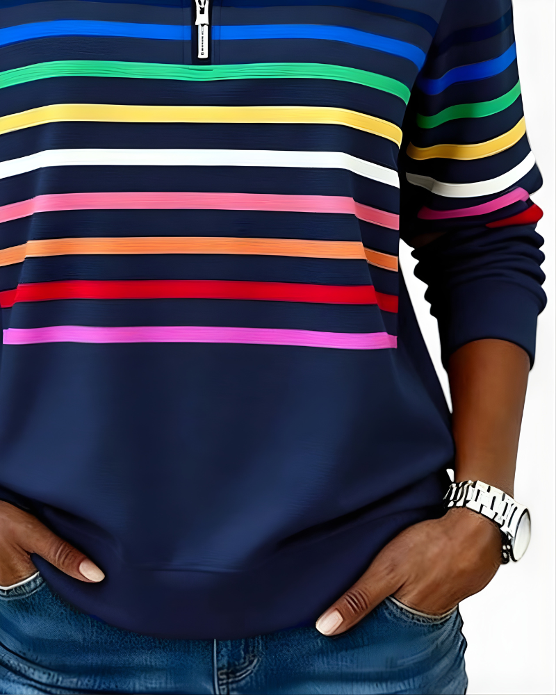 Hailey | Striped Half-Zip High-Collar Sweater