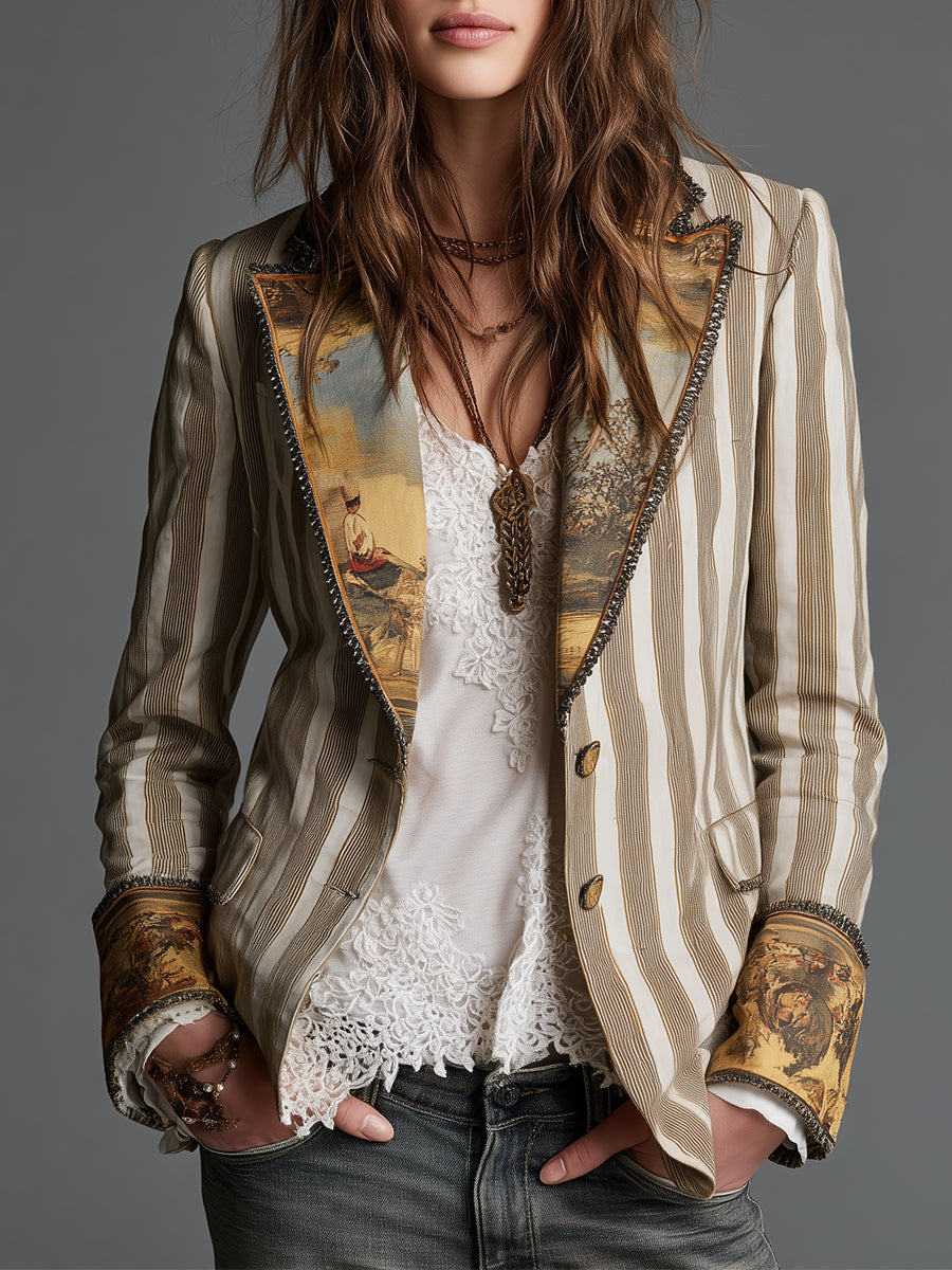 Marielle | Boho Striped Lapel Blazer for Women