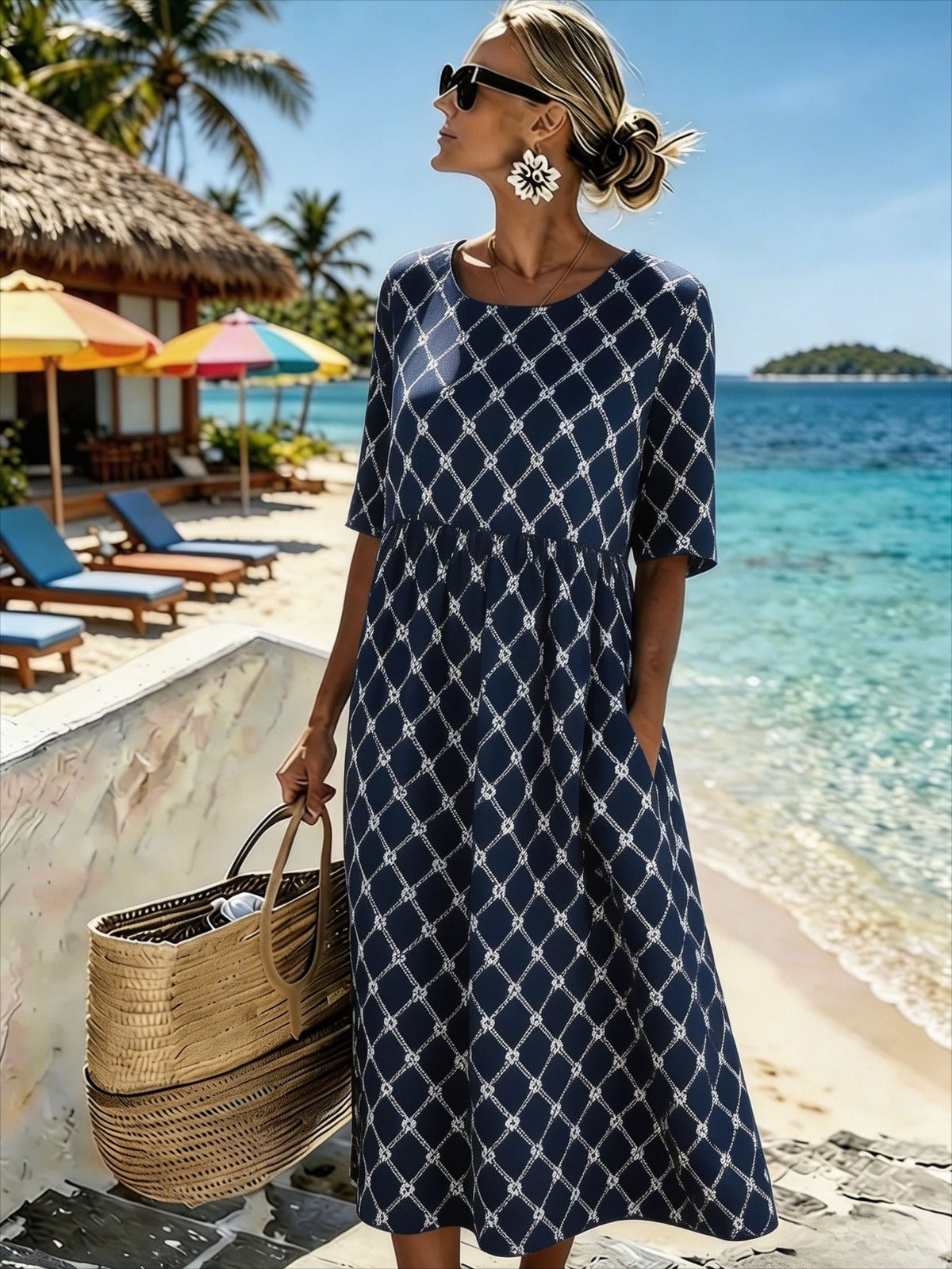 Nadia | Coastal Elegance Floral Midi Dress for Women