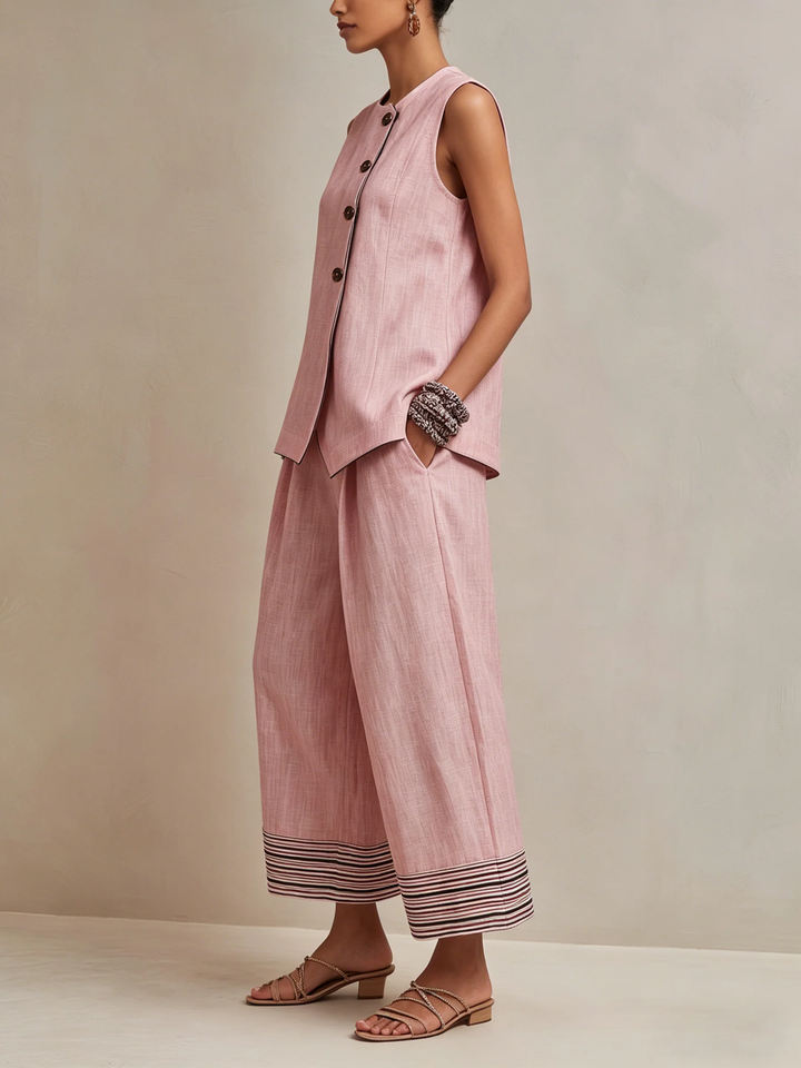 Elodie | Linen-Blend Vest &amp; Culotte Set for Women