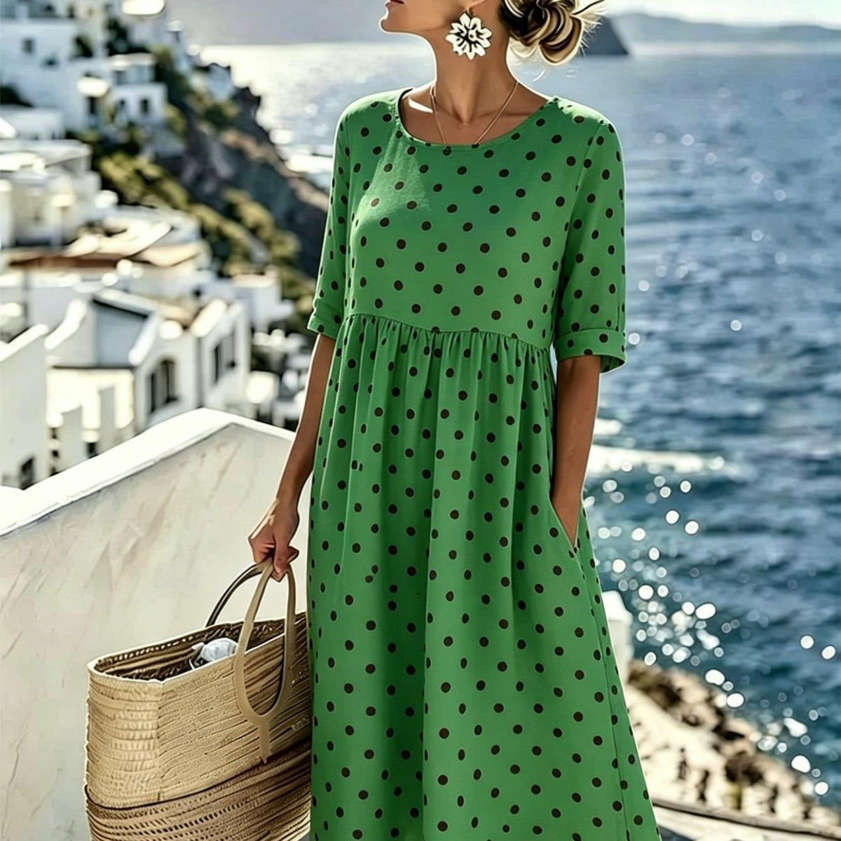 Harper | Emerald Polka Dot Midi Dress for Women