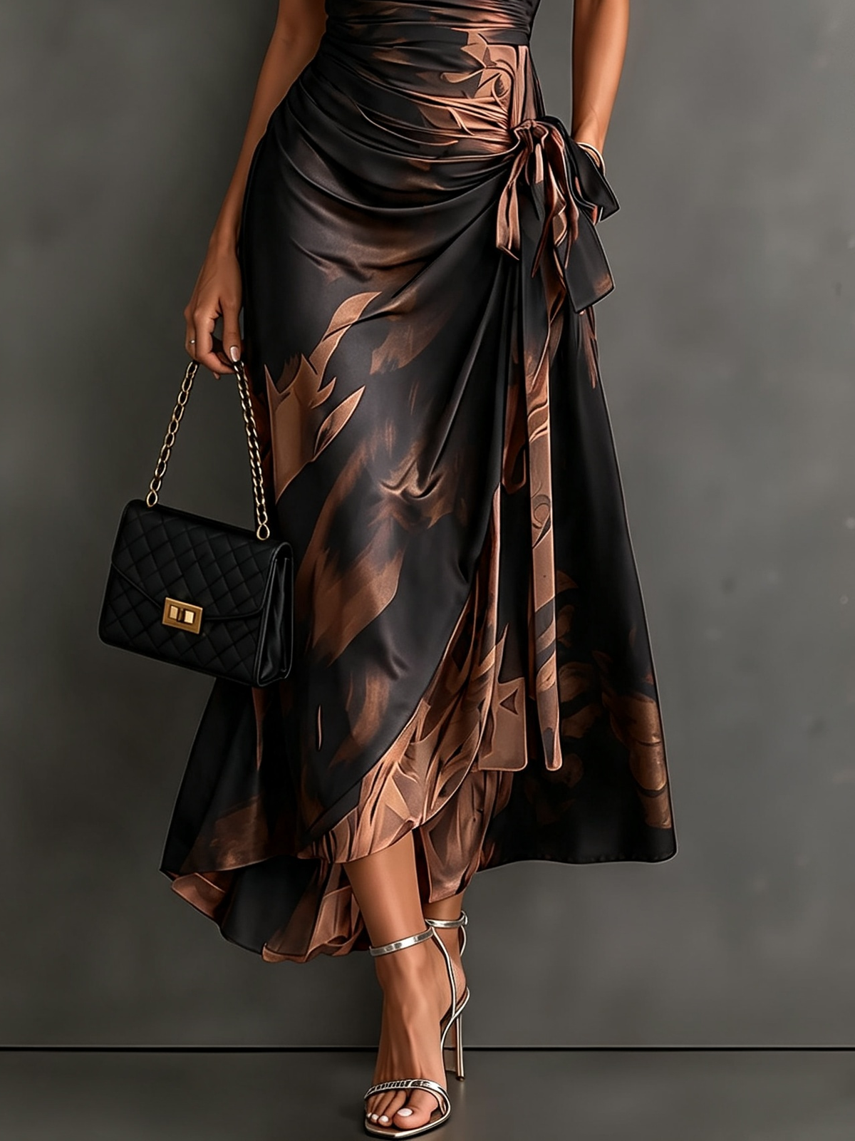 Francesca | Abstract Print Collared Wrap Midi Dress for Women