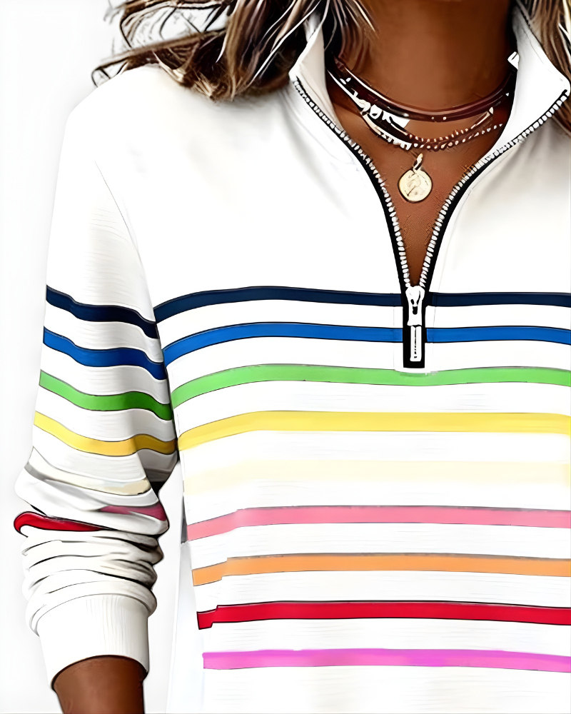 Hailey | Striped Half-Zip High-Collar Sweater