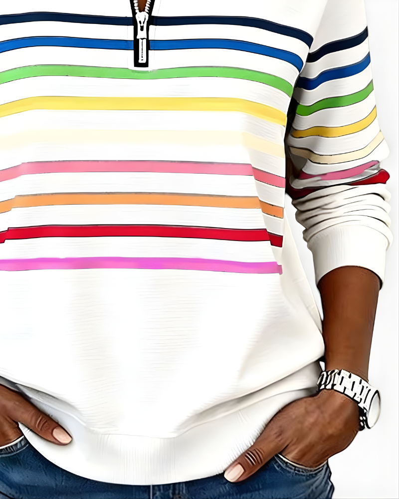 Hailey | Striped Half-Zip High-Collar Sweater