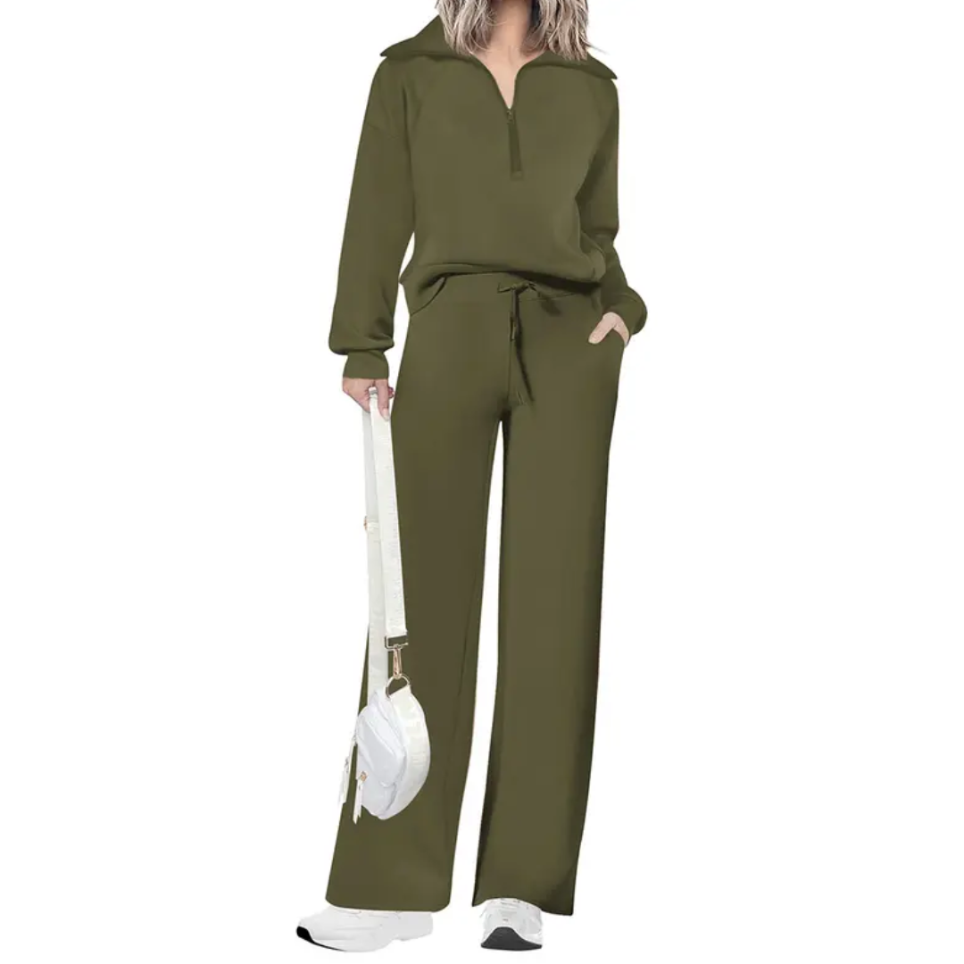 Maya | Half-Zip Pullover and Wide-Leg Pants Two-Piece Set for Women