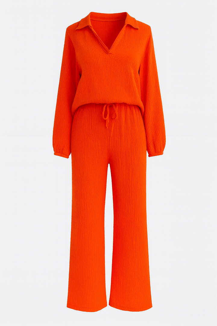Kendra | V-Neck Long-Sleeve Wide-Leg Two-Piece Set for Women