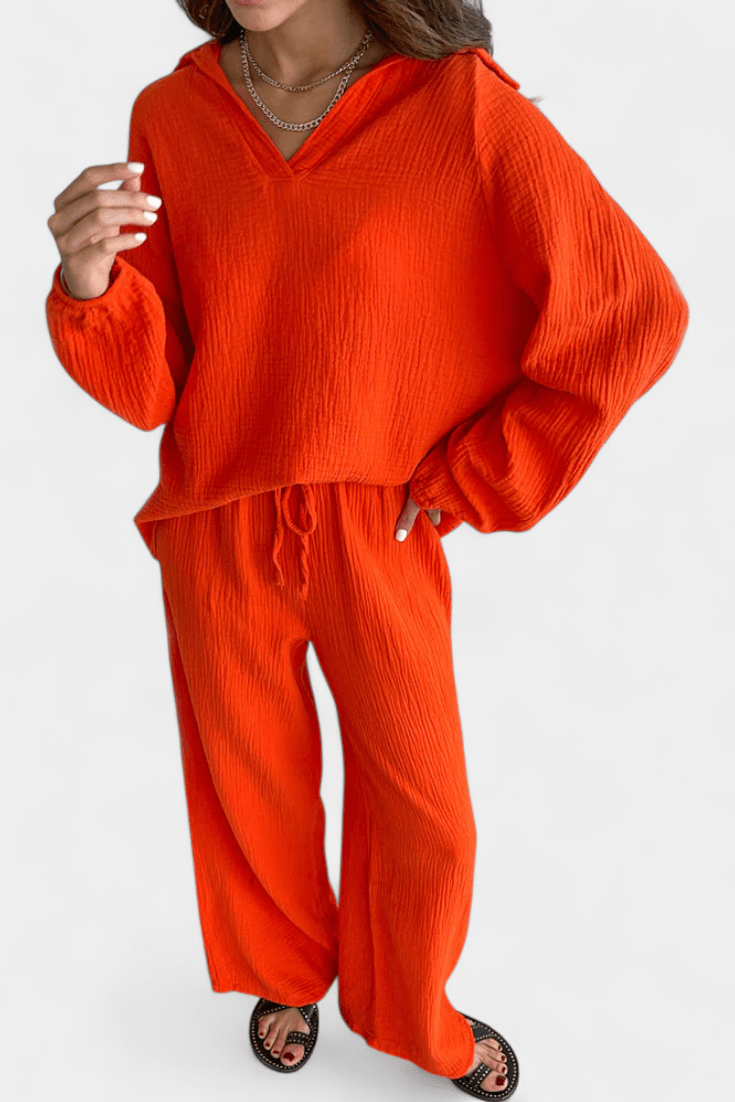 Kendra | V-Neck Long-Sleeve Wide-Leg Two-Piece Set for Women