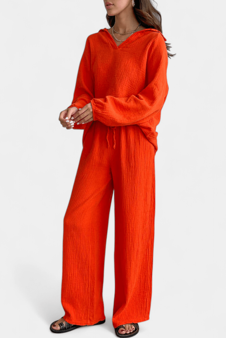 Kendra | V-Neck Long-Sleeve Wide-Leg Two-Piece Set for Women