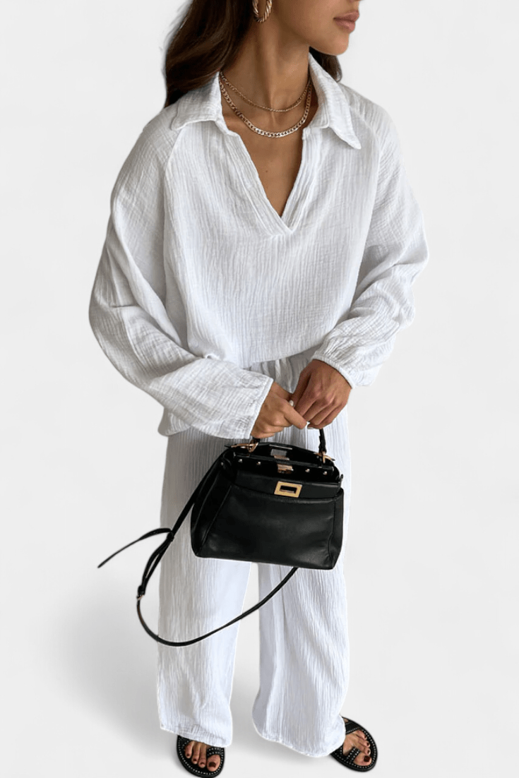 Kendra | V-Neck Long-Sleeve Wide-Leg Two-Piece Set for Women