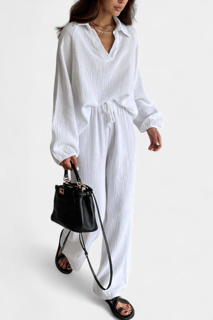 Kendra | V-Neck Long-Sleeve Wide-Leg Two-Piece Set for Women