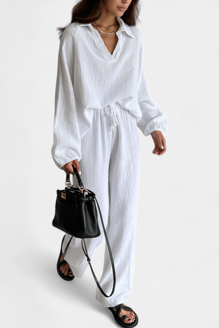 Kendra | V-Neck Long-Sleeve Wide-Leg Two-Piece Set for Women