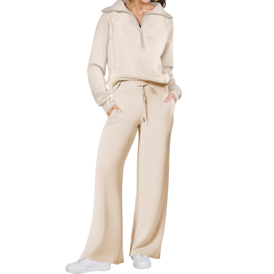 Maya | Half-Zip Pullover and Wide-Leg Pants Two-Piece Set for Women