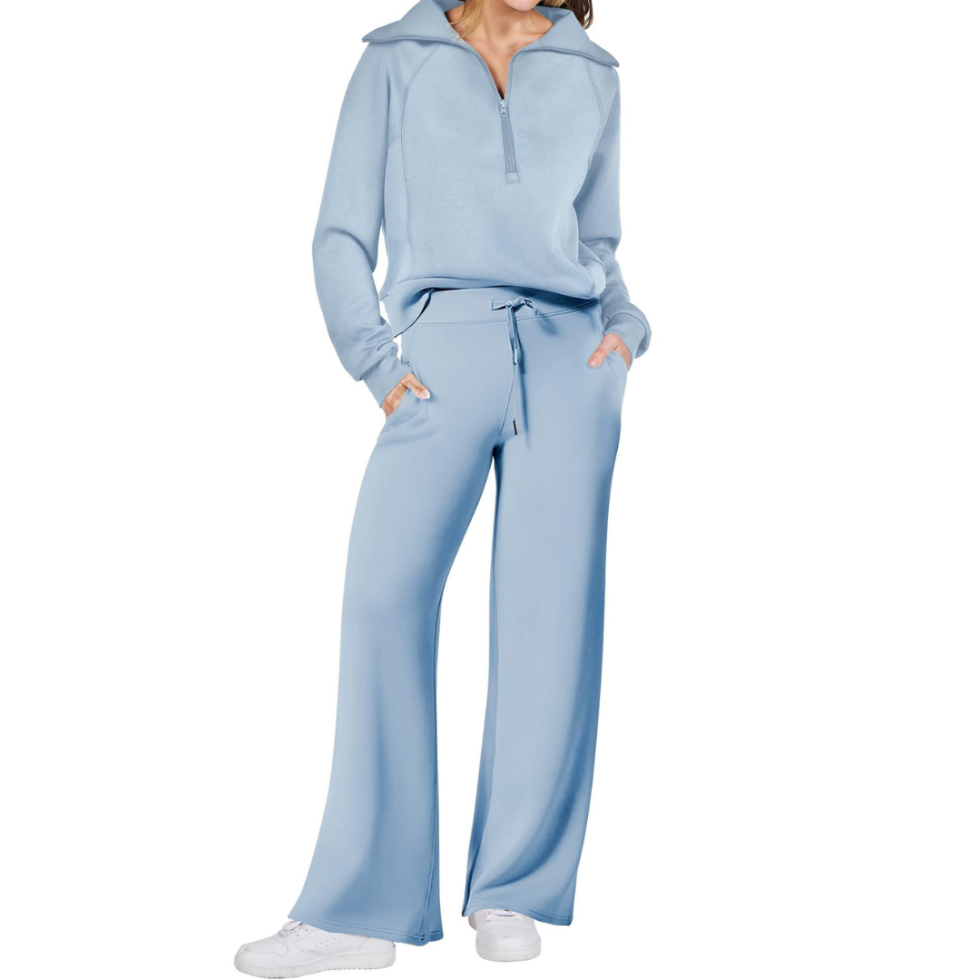 Maya | Half-Zip Pullover and Wide-Leg Pants Two-Piece Set for Women