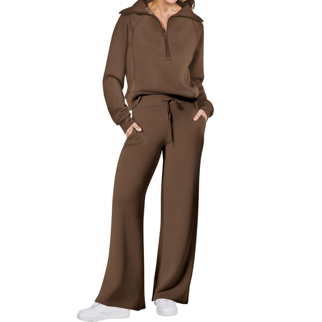 Maya | Half-Zip Pullover and Wide-Leg Pants Two-Piece Set for Women