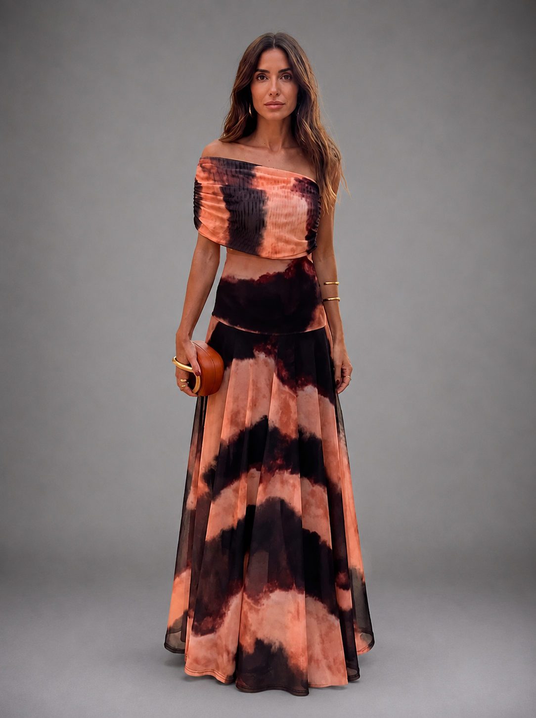 Bianca | Orange & Brown Print Maxi Dress for Women