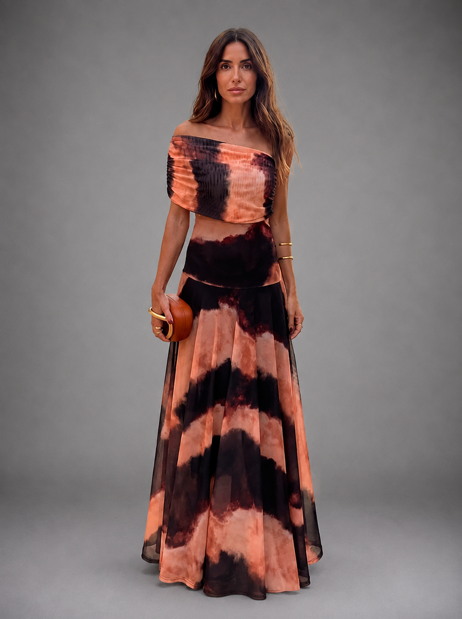 Bianca | Orange & Brown Print Maxi Dress for Women