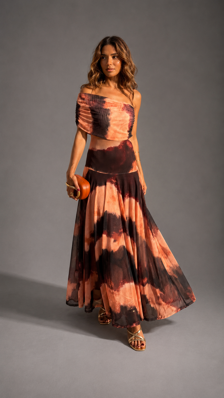 Bianca | Orange & Brown Print Maxi Dress for Women
